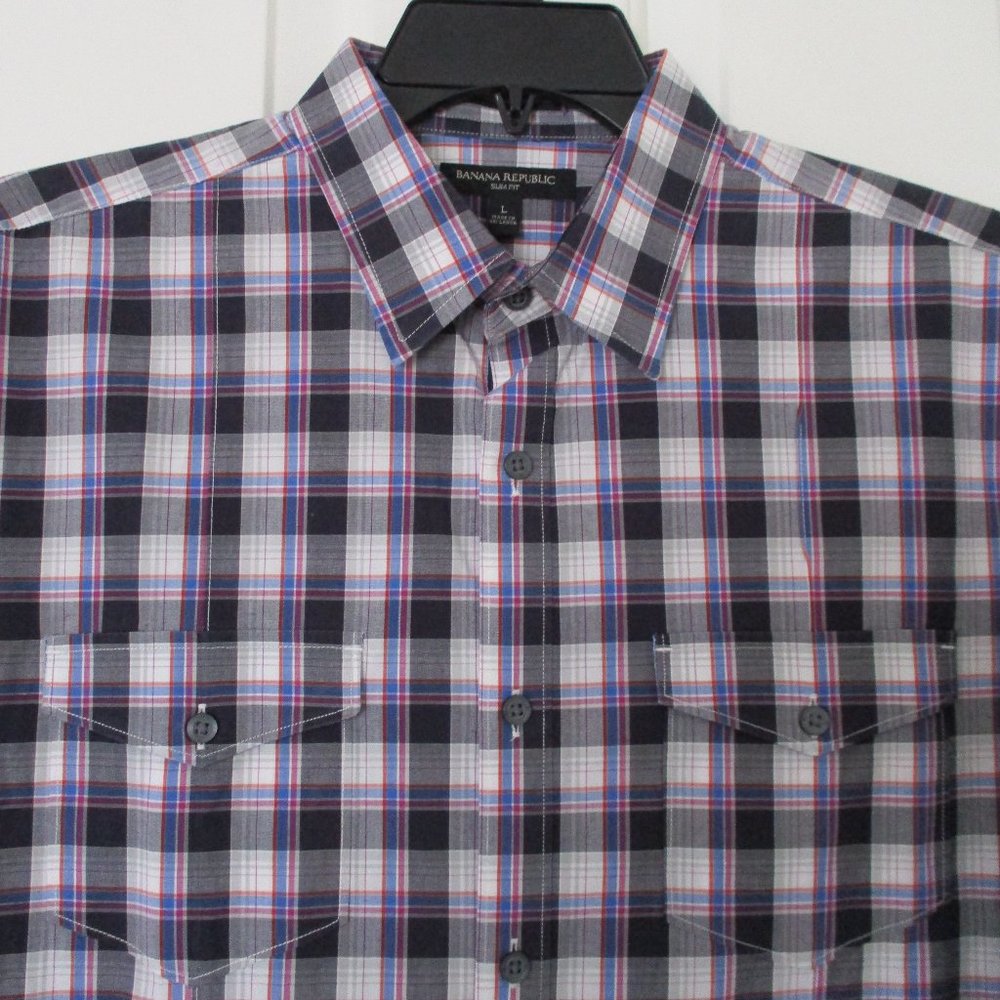Banana Republic Mens L/S Gray Stretch Casual Shirt NWOT -16/33 or Large Slim
